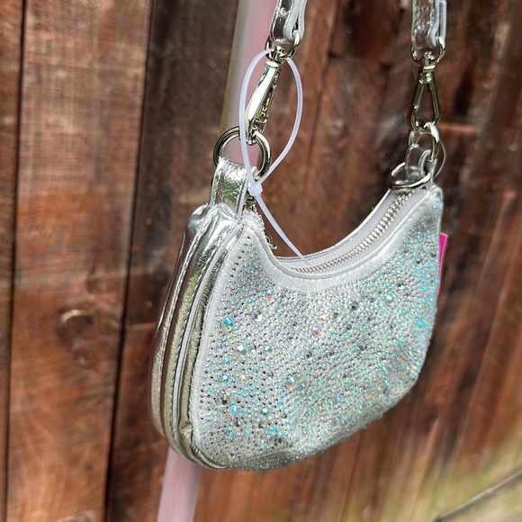 Betsey Johnson Silver Diva Rhinestone Micro Silver Pouch - Picture 5 of 15